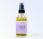 Sage & Cedar Body Oil enriched with cedarwood, sage, and meadowfoam seed oil, perfect for essential skin care and deep hydration.