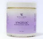 With Love Angelic Whipped Body Cream, part of your essential skin care routine, with shea butter and aloe vera for moisturizing and softening dry skin.